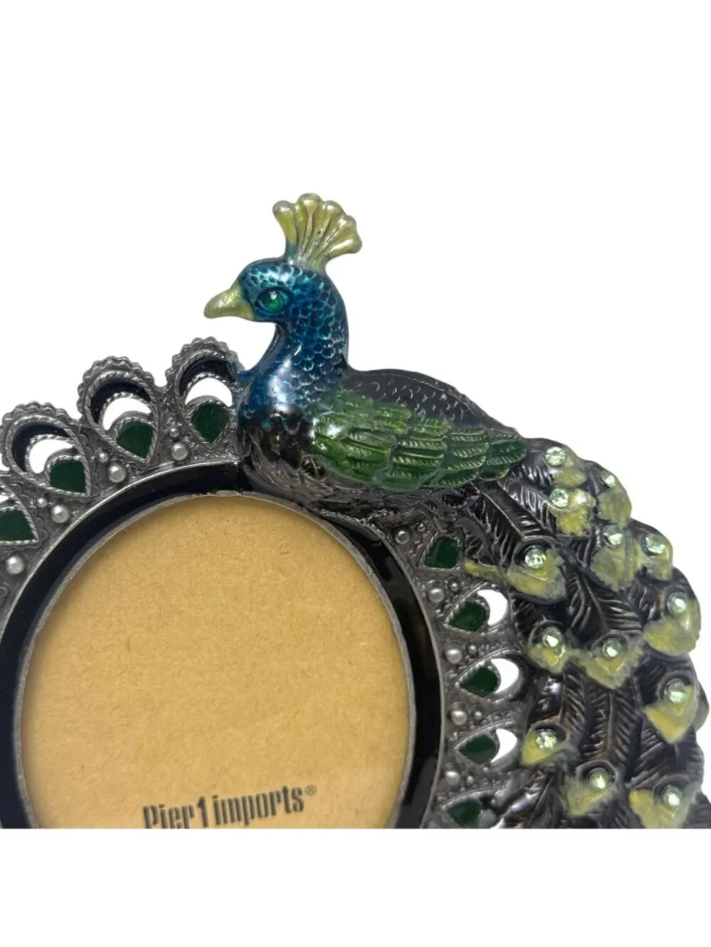 Pier 1 Imports Peacock Enamel Crystal Photo Frame for 2.5 x 3.5 Picture